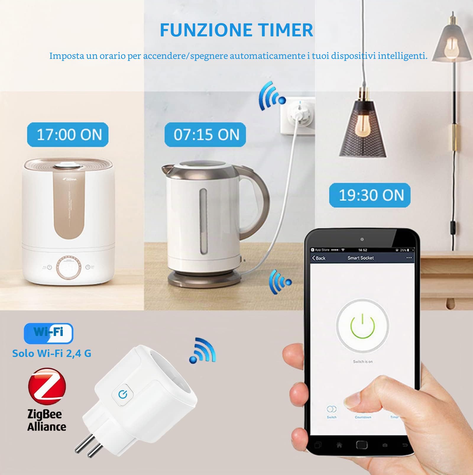 ZigBee Presa intelligente Alexa 16A, 3680W, Smart Plug con monitor di alimentazione, prese timer con telecomando, controllo vocale e funzioni di temporizzazione, supporto Alexa Google Home.4PCS