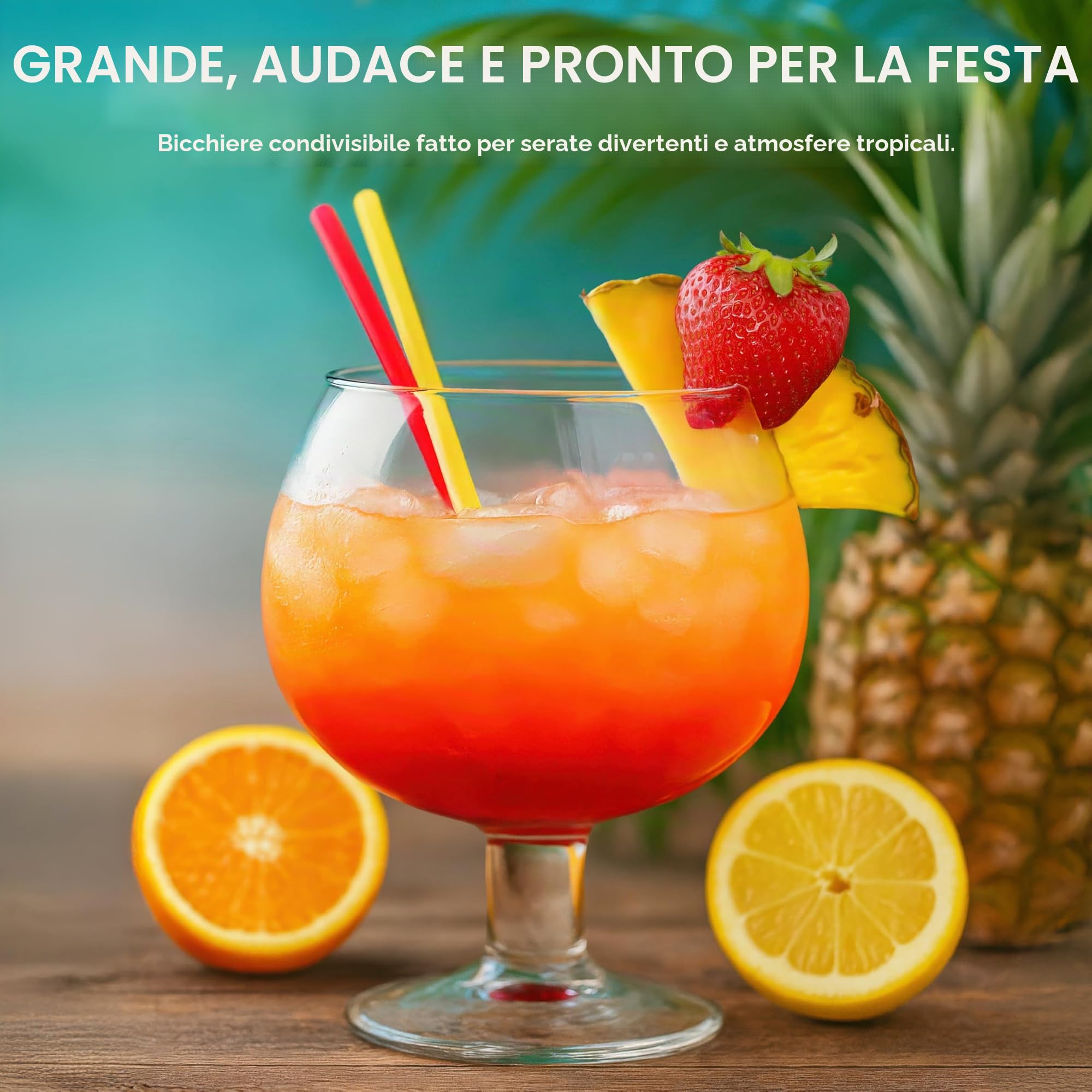 Final Touch, calice gigante in vetro, per cocktail come margarita, daiquiri, perfetto per le feste, capacità 1,3 L