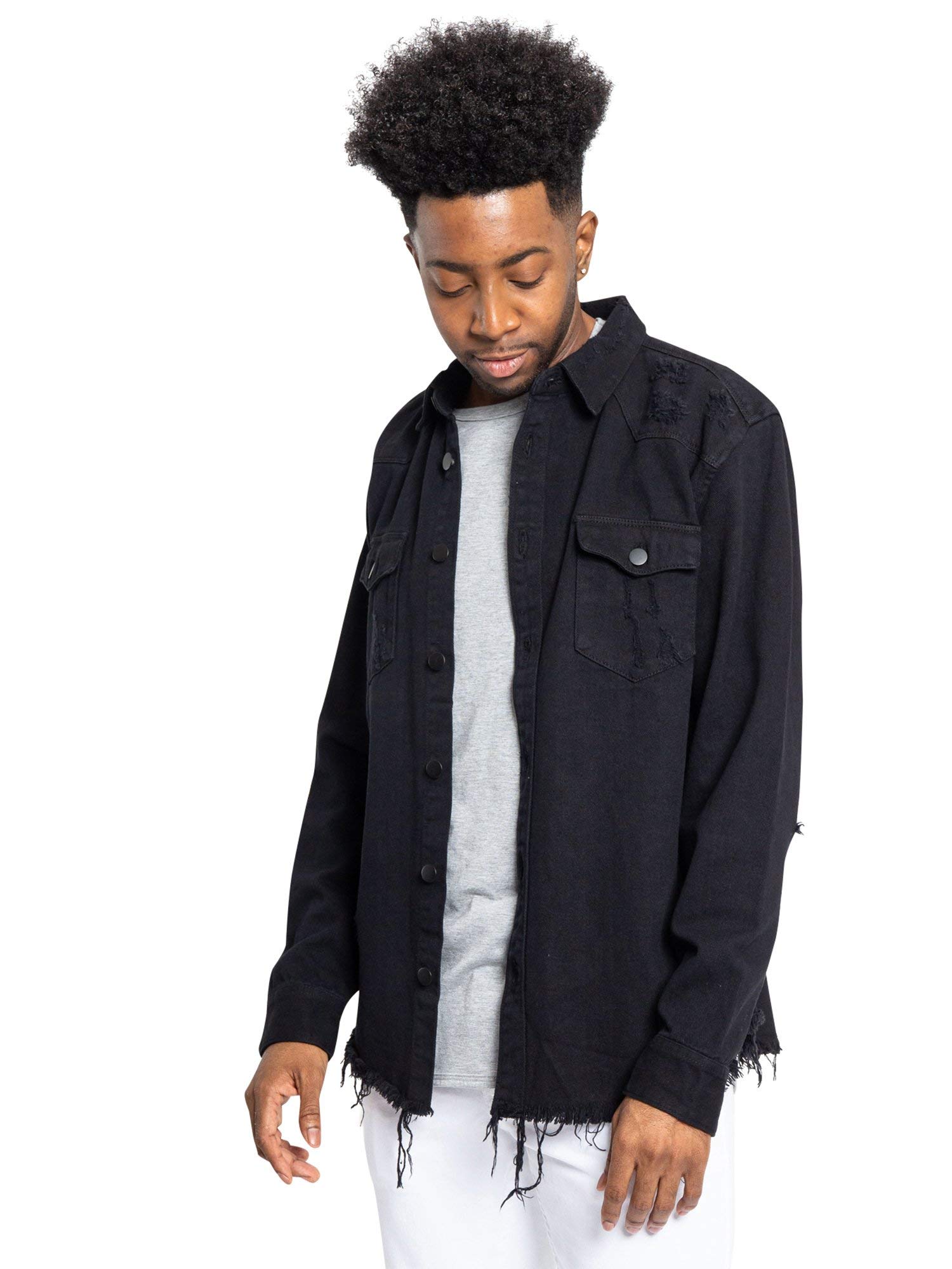 VICTORIOUS Men's Distressed Denim Jacket