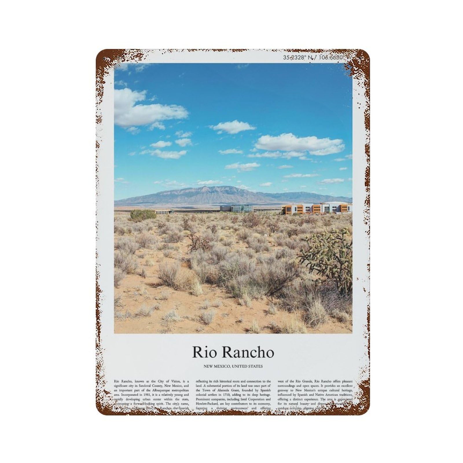 xiaoxiaoshen Rio Rancho New Mexico, United States, USA City Scenery Wall Decor Art Metal Tin Poster Modern Home Decor Art Home Bar Shop Decorations Vintage Sign 40x30cm