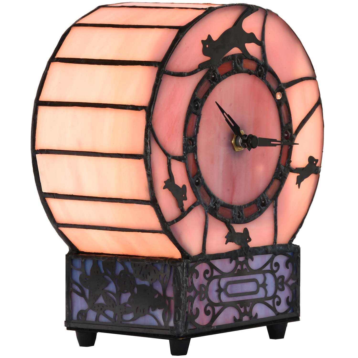 Bieye L30911 Lampa akcentująca w kształcie kotka i myszki Tiffany z funkcją zegara, dekoracja biurka