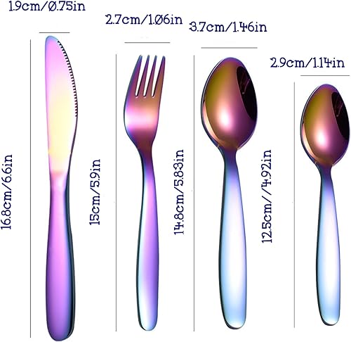 Miniatura 2 de Juego de cubiertos de acero inoxidable personalizado arco iris para niños, juego de cubiertos de 234 piezas, grabado nombre cuchillo tenedores