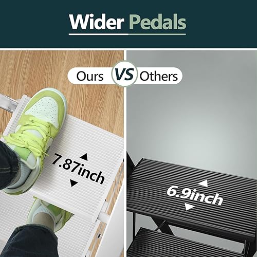 Miniatura 2 de Escalera de 5 peldaños con peldaños anchos, escalera ligera portátil con asa, escalera plegable de aluminio con pies antideslizantes, fácil de