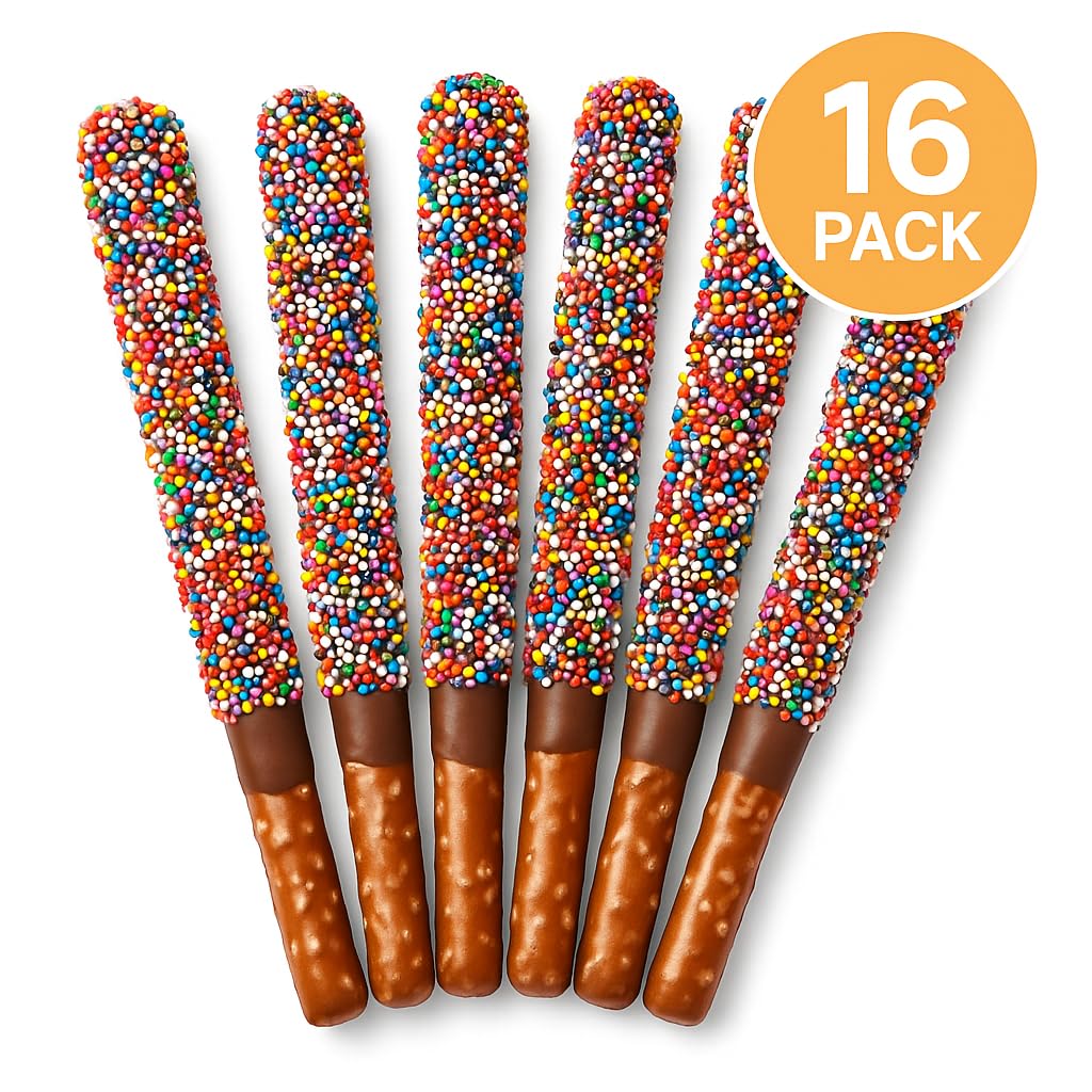 Chocolate Covered Pretzel Rods Rainbow Non Perials colored Theme 16 Pieces