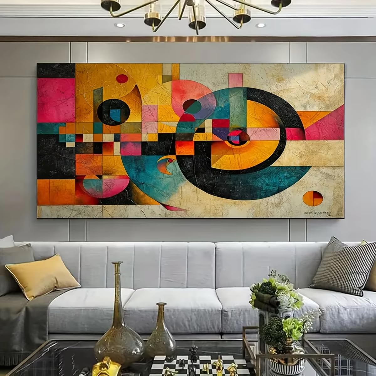 IHHGNB Large Modern Abstract Art Canvas, Vibrant Geometric Design with a Swirling Mind Theme Perfect for Living Room Bedroom(70x140cm(28x55in)/No frame)