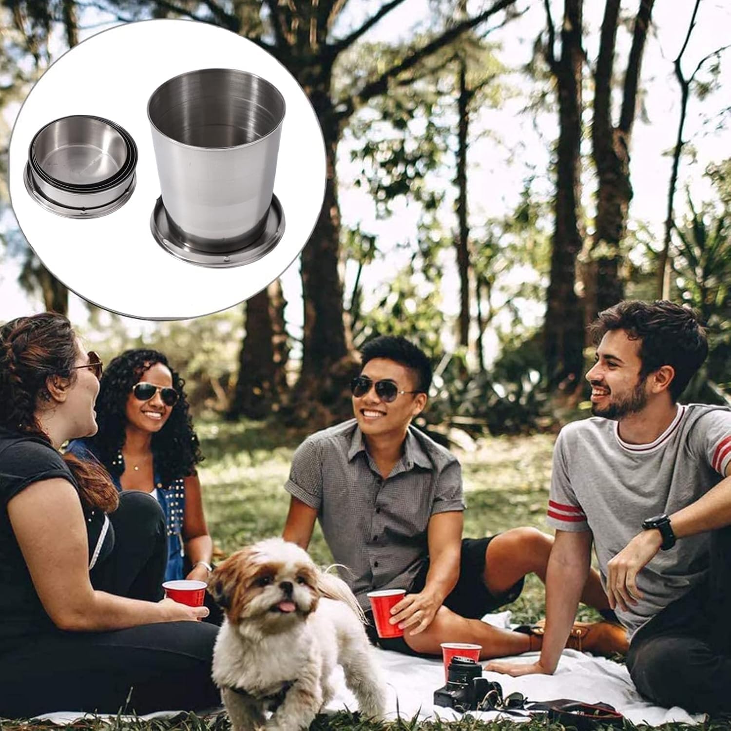 Bicchiere Pieghevole In Acciaio Inossidabile, Tazza da Viaggio Pieghevole con Coperchio Tazza Retrattile Portabile Riutilizzabile per Viaggi, Esterni, Campeggio, 240 Ml