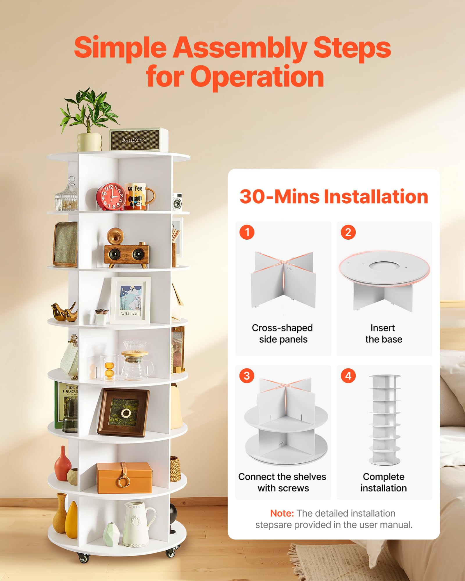 VEVOR Carosello Portascarpe Supporto Girevole a 360° 598 x 598 x 1670 mm per 28 Paia di Scarpe 7 Ripiani, Portascarpe con Ruote, Ripiano per Scarpe per Camera da Letto, Soggiorno, Ingresso, Bianco