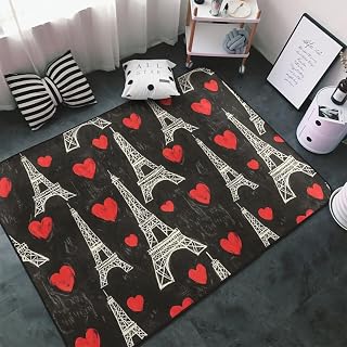 Area Rugs for Living Room Decor - Anti Slip Throw Washable Rugs 3x5, Indoor Soft Heart Eiffel Tower Print Carpet for Bedroom/Living/Room/Dining 60x39 Inch