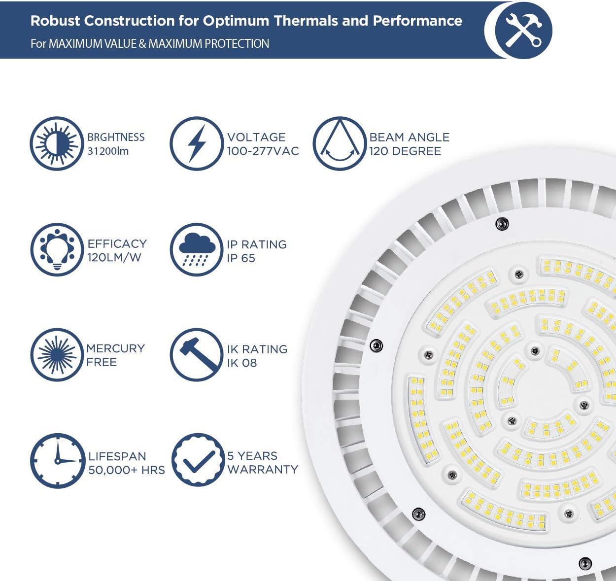 Creative Product UFO LED High Bay Light, 240W 33,600lm 5000K Daylight, 1-10V Dimmable, 5' Cable with US Plug, IP65 Waterproof, Commercial Led High Bay Light for Warehouse Workshop Garage Factory - ETL Listed