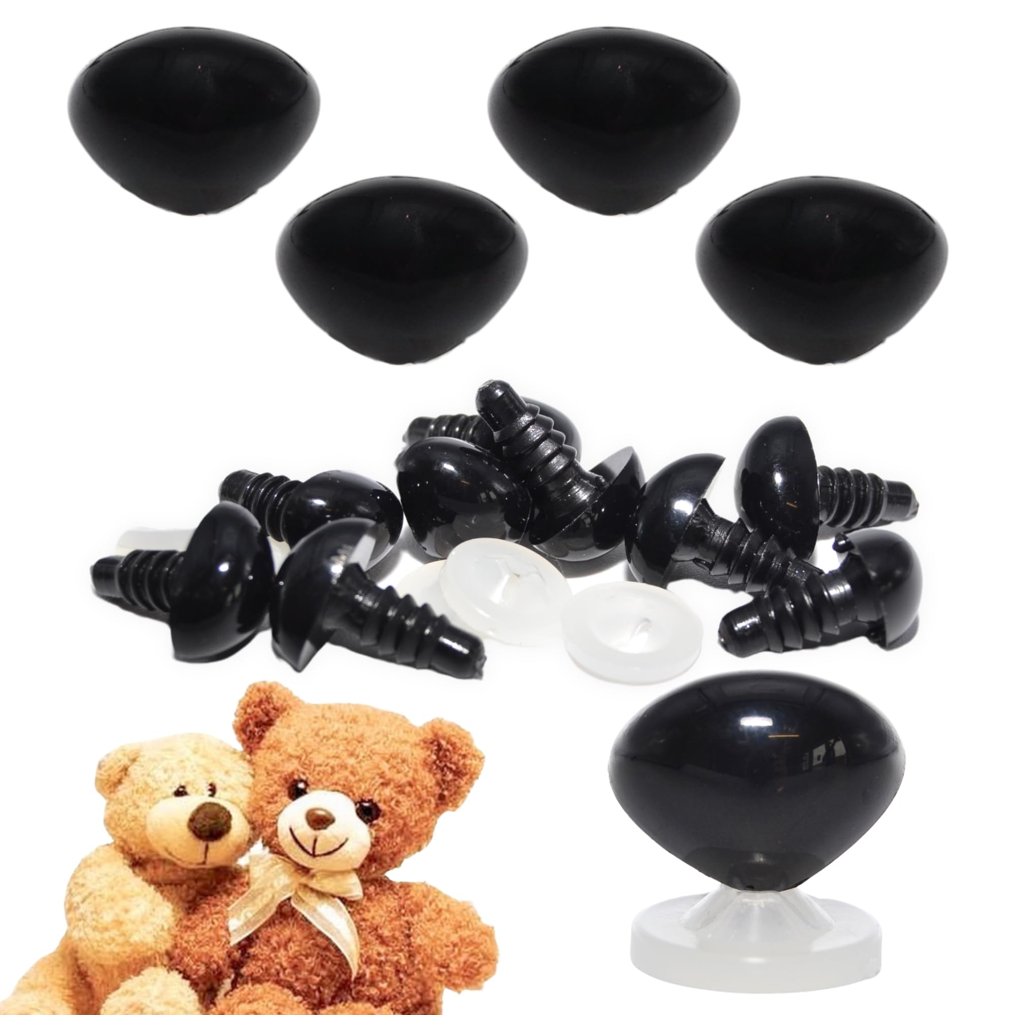 celloexpress 24mm x 18mm Black Triangle Noses with Plastic Backs - Safety Noses for Soft Toy Teddy Bear Animal Making (Pack of 4) — image 1