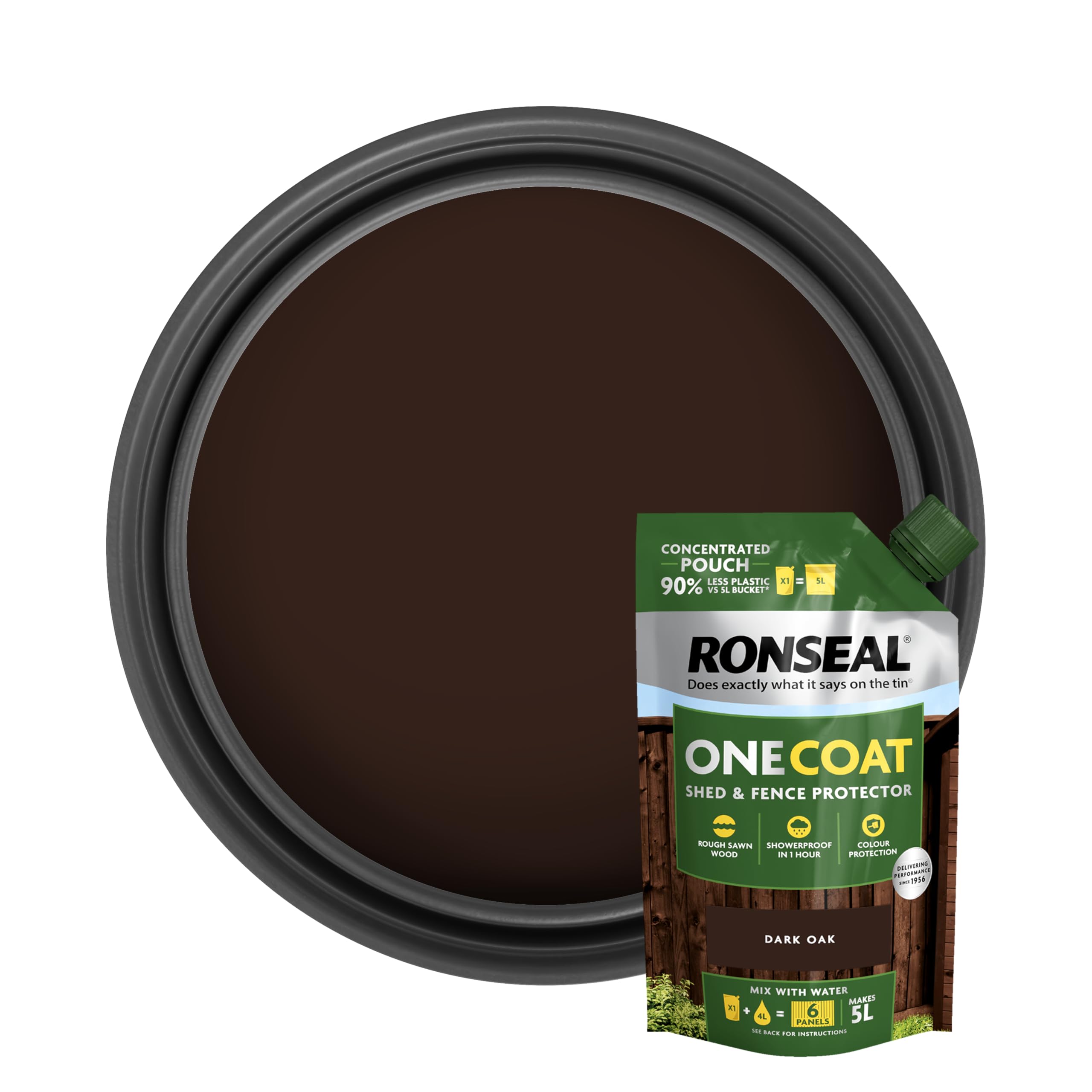 Ronseal Shed & Fence Paint Dark Oak One Coat Concentrate Refill Pouch 950ml