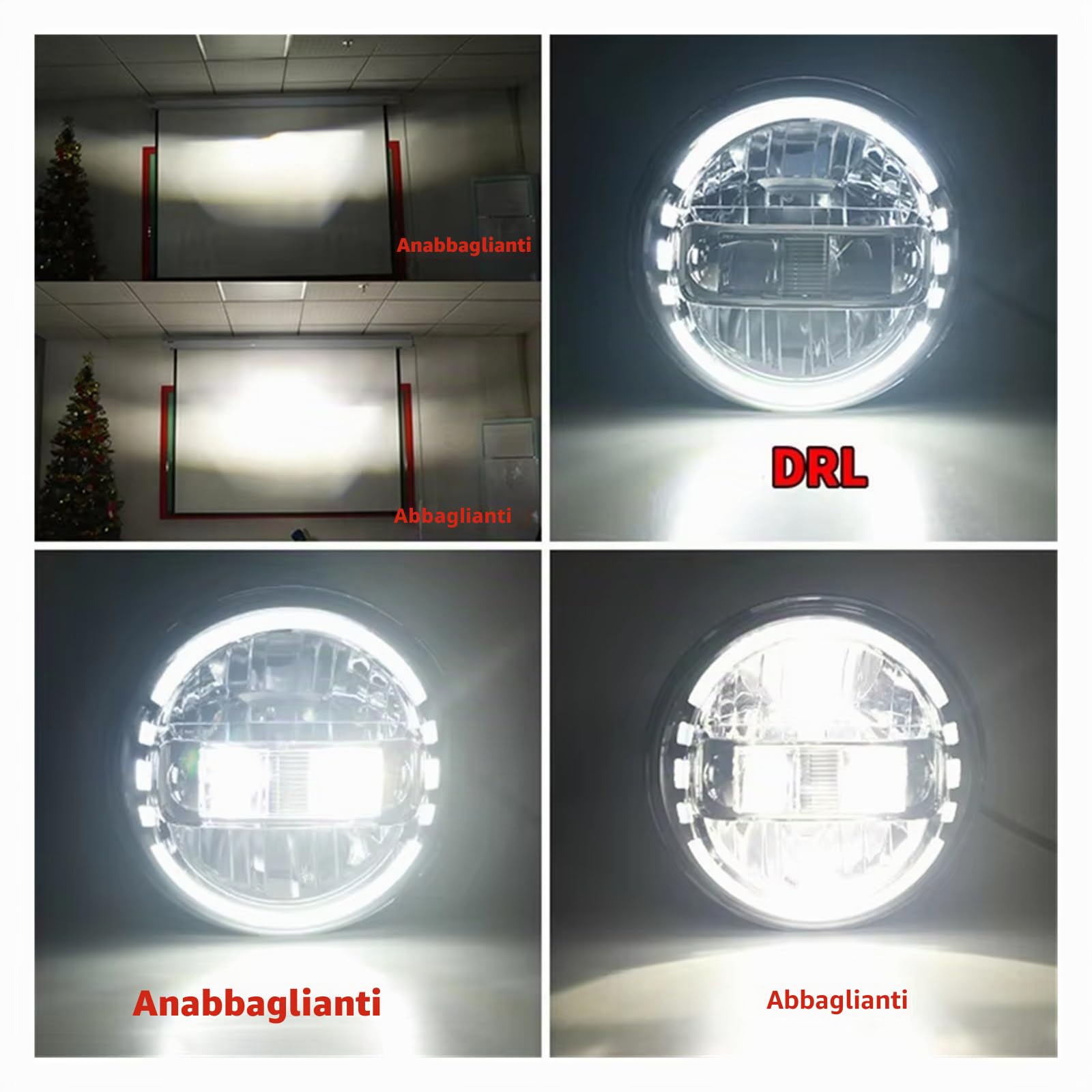 Faro Fari Anteriori Per Jeep Per Wrangler JK Per Fari Illimitati Led 12V 24V DRL Luce Di Marcia 7 Pollici LED Gruppo Ottico ProiettoreFaro(Nero)