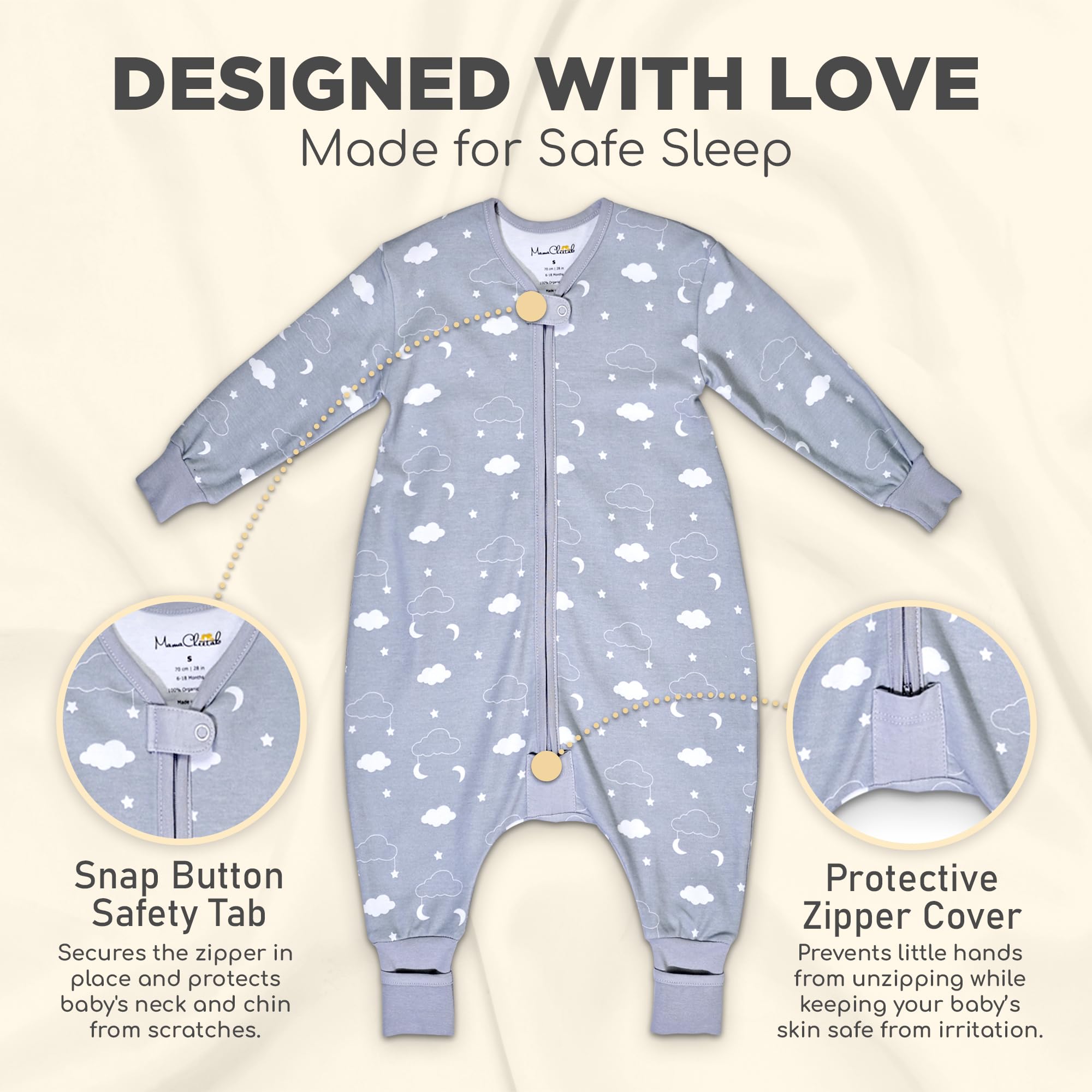 Mama Cheetah Toddler Sleep Sack with Feet, Long Sleeve 0.5 TOG Organic Cotton Baby Sleeping Bag with Legs, Wearable Blanket for Walkers with 2-Way Zipper, Toddler Blanket for Girls Boys 2T, 2-Pack — view 3