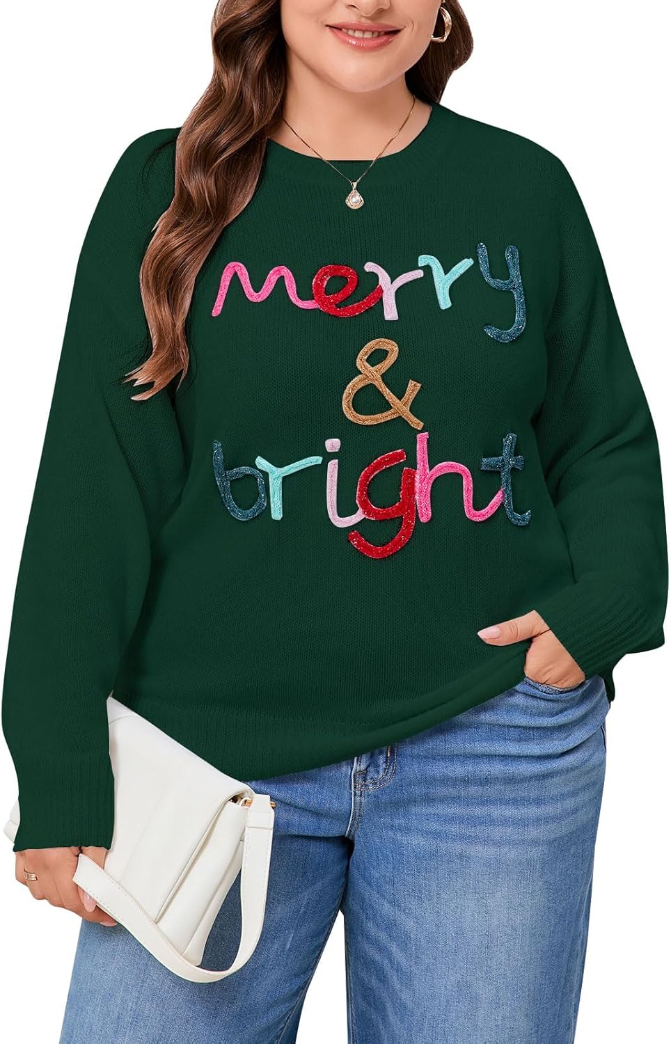 Alsol Lamesa Women's Plus Size Valentines Sweater Merry and Bright Long Sleeve Crewneck Loose Pullover Tops XL-5XL