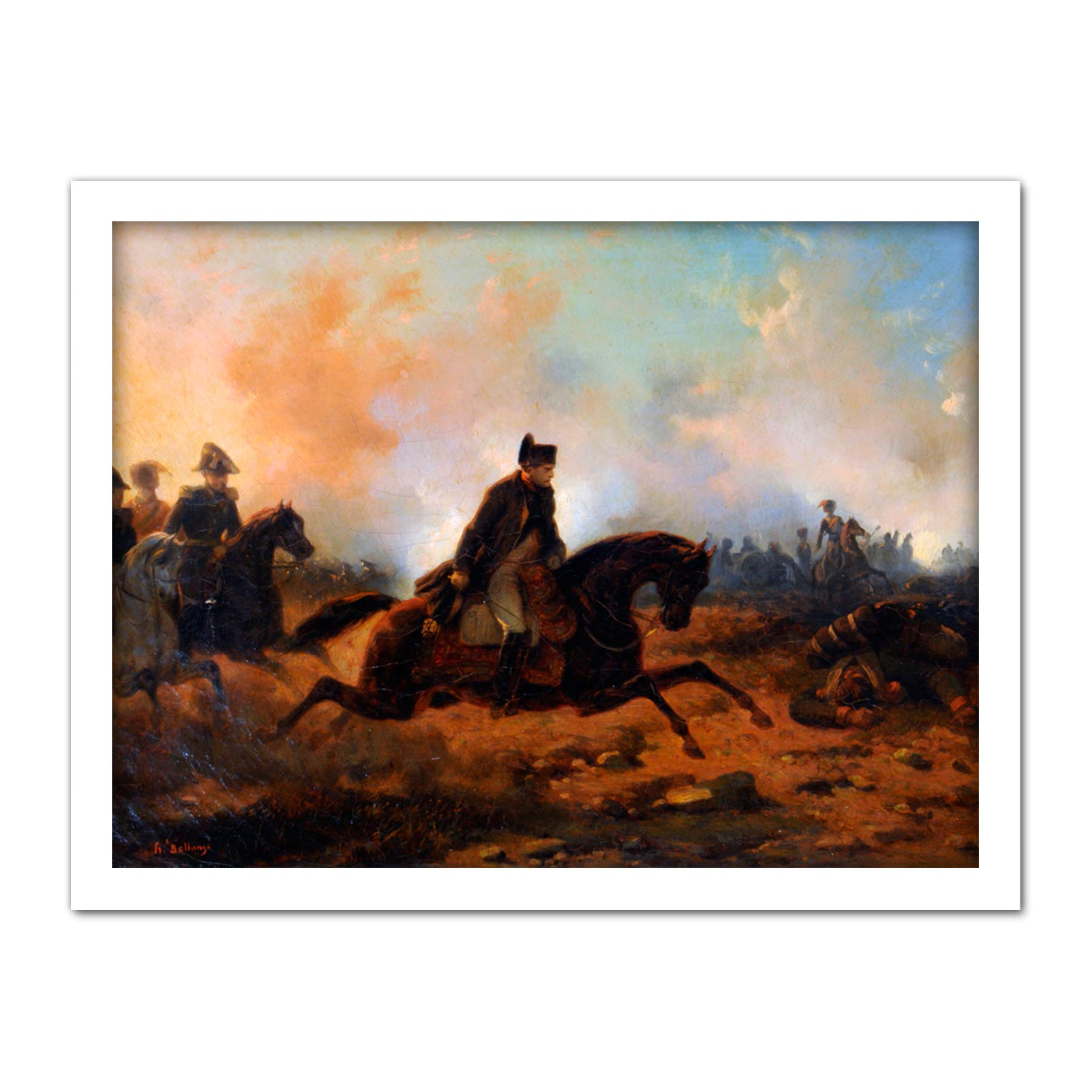 Bellange Napoleon Charging Battle Waterloo Painting - Large Framed Wall Art Print - W18 inch x H24 inch