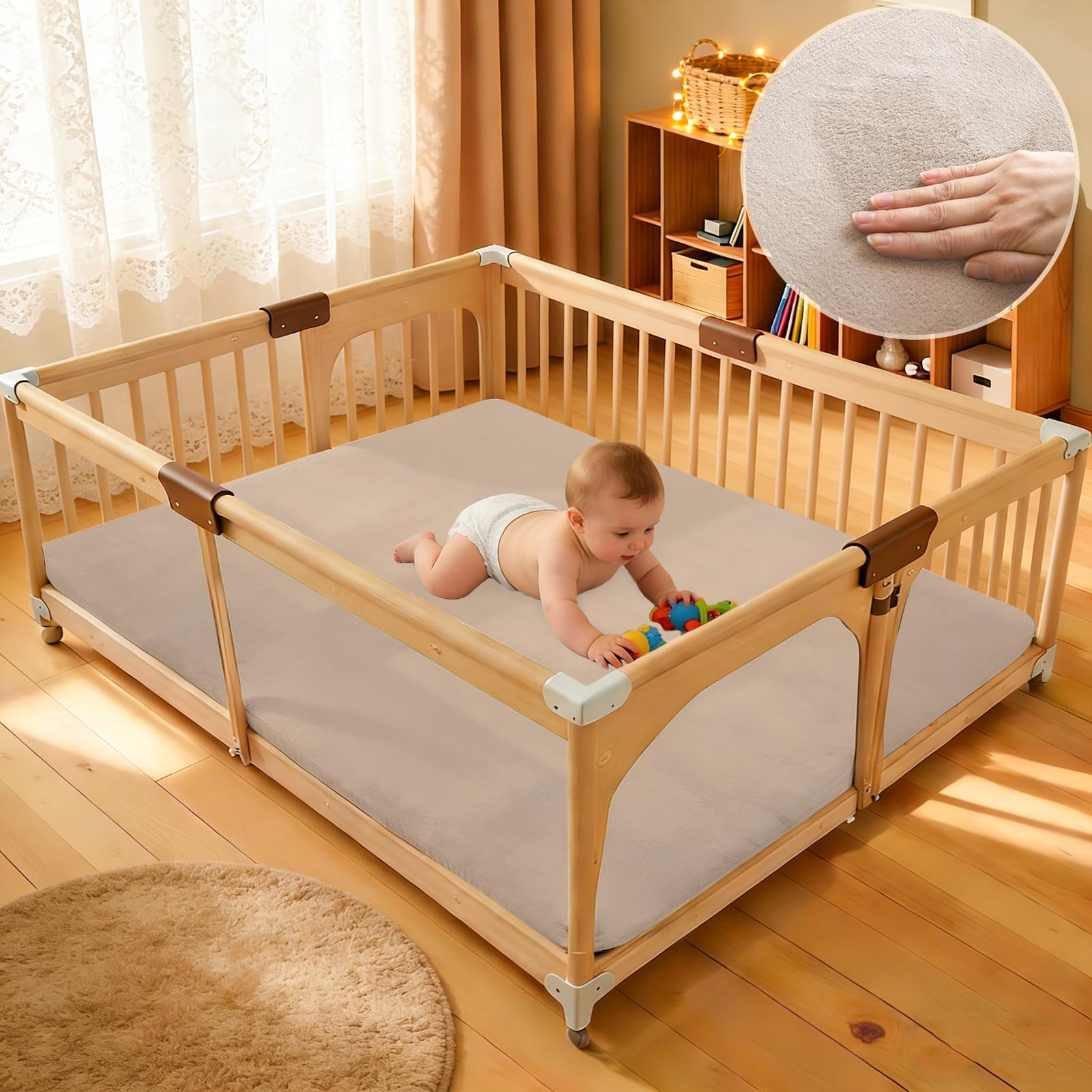 Krabbelmatte Baby 140 x 140 cm Hellbraun 2.5cm Dicke Schaumstoff Spielmatte, Teppich Kinderzimmer, Teppich Kinder Spielmatte mit Rutschfester Unterseite, Teppich Baby für Kinder, Kinderteppich