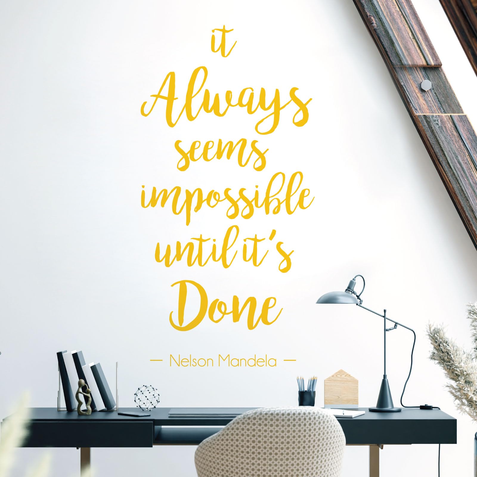 It Always Seems Impossible Until it is Done - Nelson Mandela Motivational Quote Decal Wall Art Sticker [Large] [Sunflower]