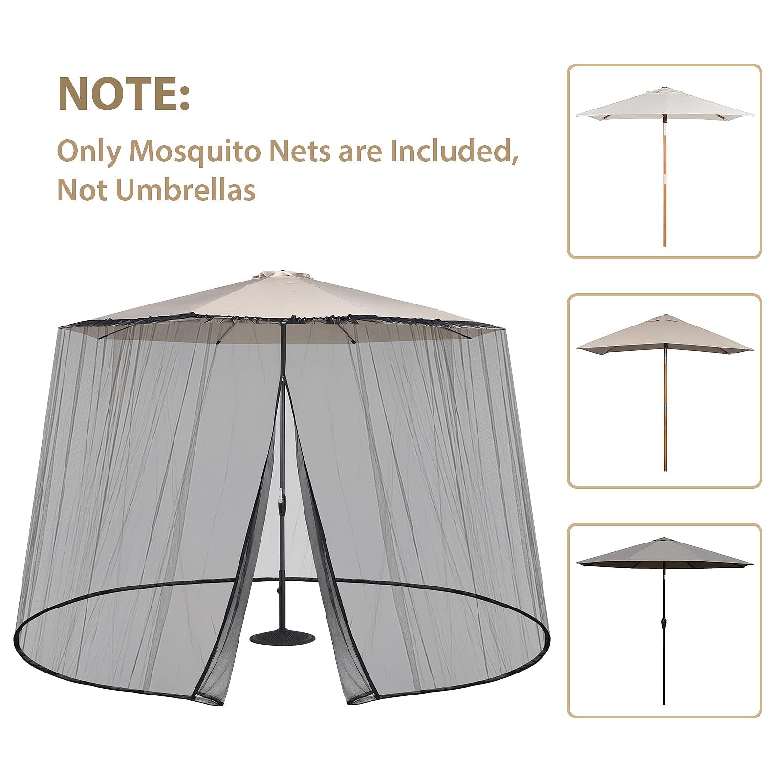 Sekey Mosquitera Ajustable para Sombrilla de 250-300 cm Patio, con Puerta Doble, 2,5 m de Altura, Negra