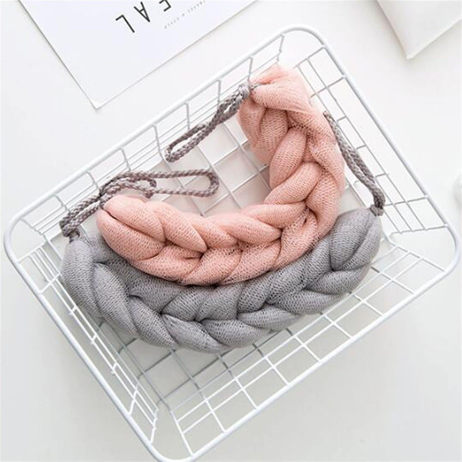 JINGYAN Spazzole da bagno Soft Back Scrubber Long Bath Scrub Belt Exfoliating Brush Mesh Shower Brushes Skin Cleaner Massager Body Cleaning Tools(Grey)