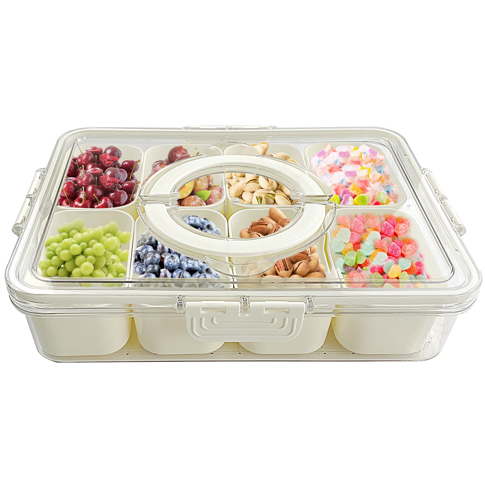 Aogist8 Compartments Divided Serving Tray with Lid and Handle, Clear Storage Organizer for Spices,Candy,Nuts,Snacks,Fruit, Portable Snack Box Container for Party,Picnic,Holidays and Travel