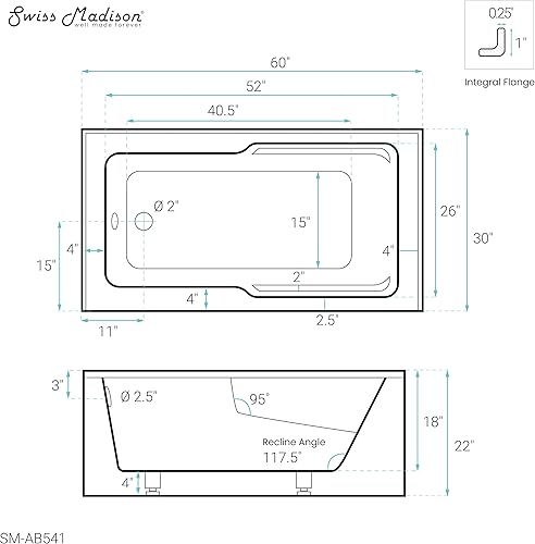 Vista 113 de Swiss Madison Well Made Forever SM-AB540MB Voltaire - Bañera de alcoba con faldón, 60 x 30 pulgadas, negro mate Mate negro