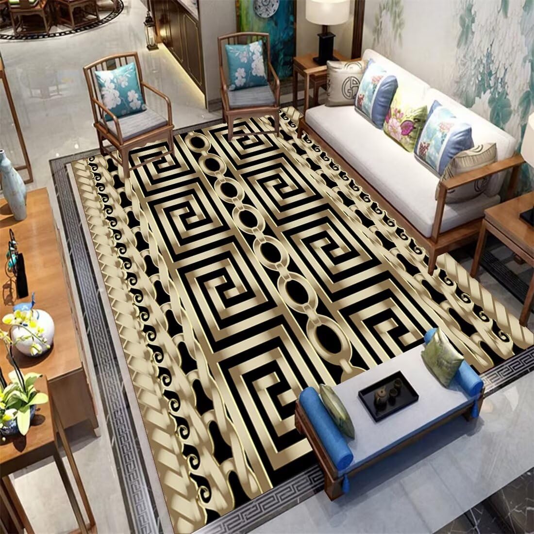 Tapis coloré salon facile à entretenir au design moderne gris-noir