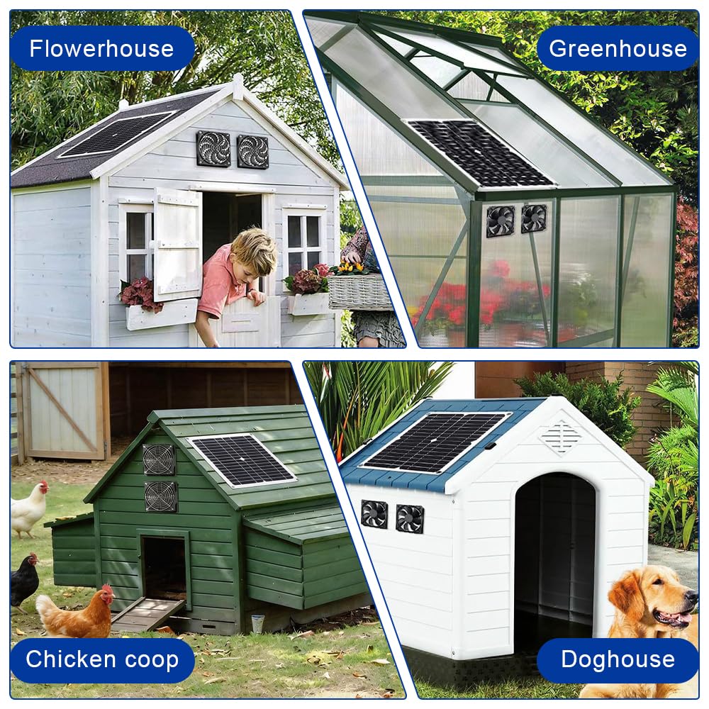 Solar Ventilator, Afenau 2 Stück 12W Solarventilator, IP65 Wetterfest Solarlüfter, Ventilators Solar, Ventilators mit Solars für Gewächshaus Schuppen Haustierhaus Hühnerstall Belüftung
