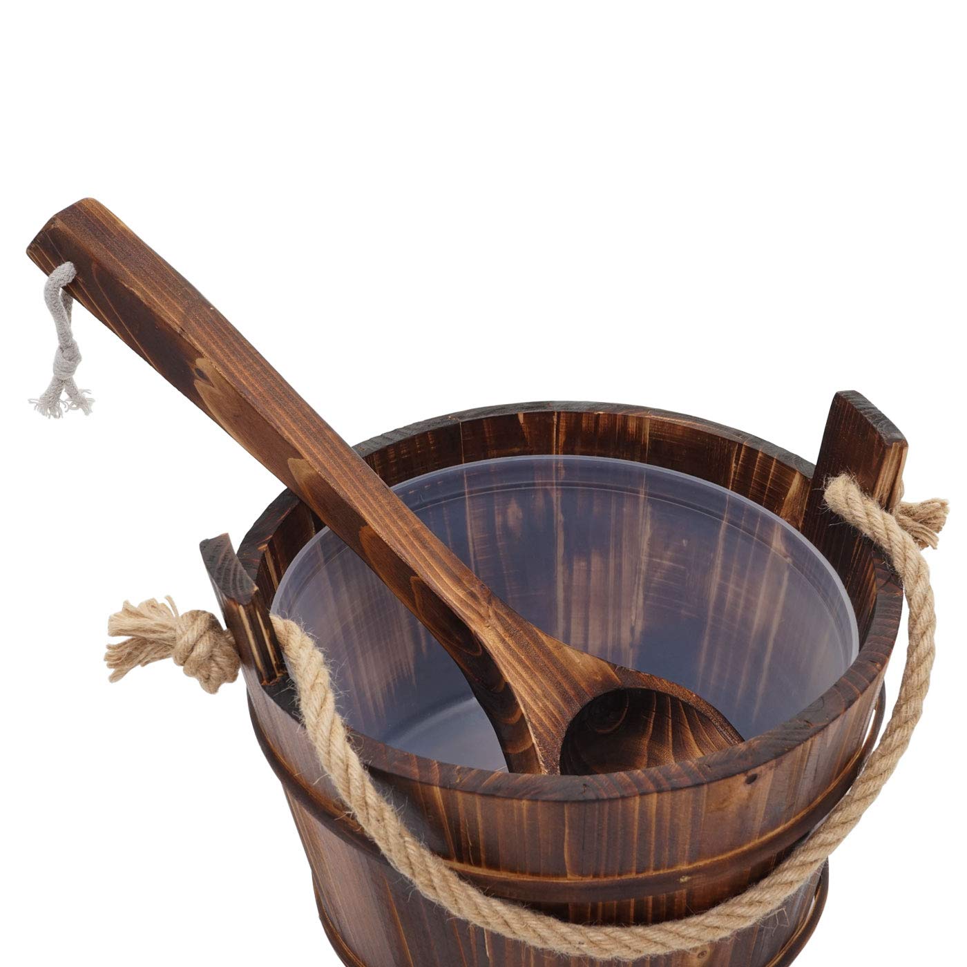 Saunakübel mit Einsatz HWC-B26AM, Saunazubehör Saunaeimer Saunakelle Aufguss, Kiefernholz 3,5 L - dunkel-braun