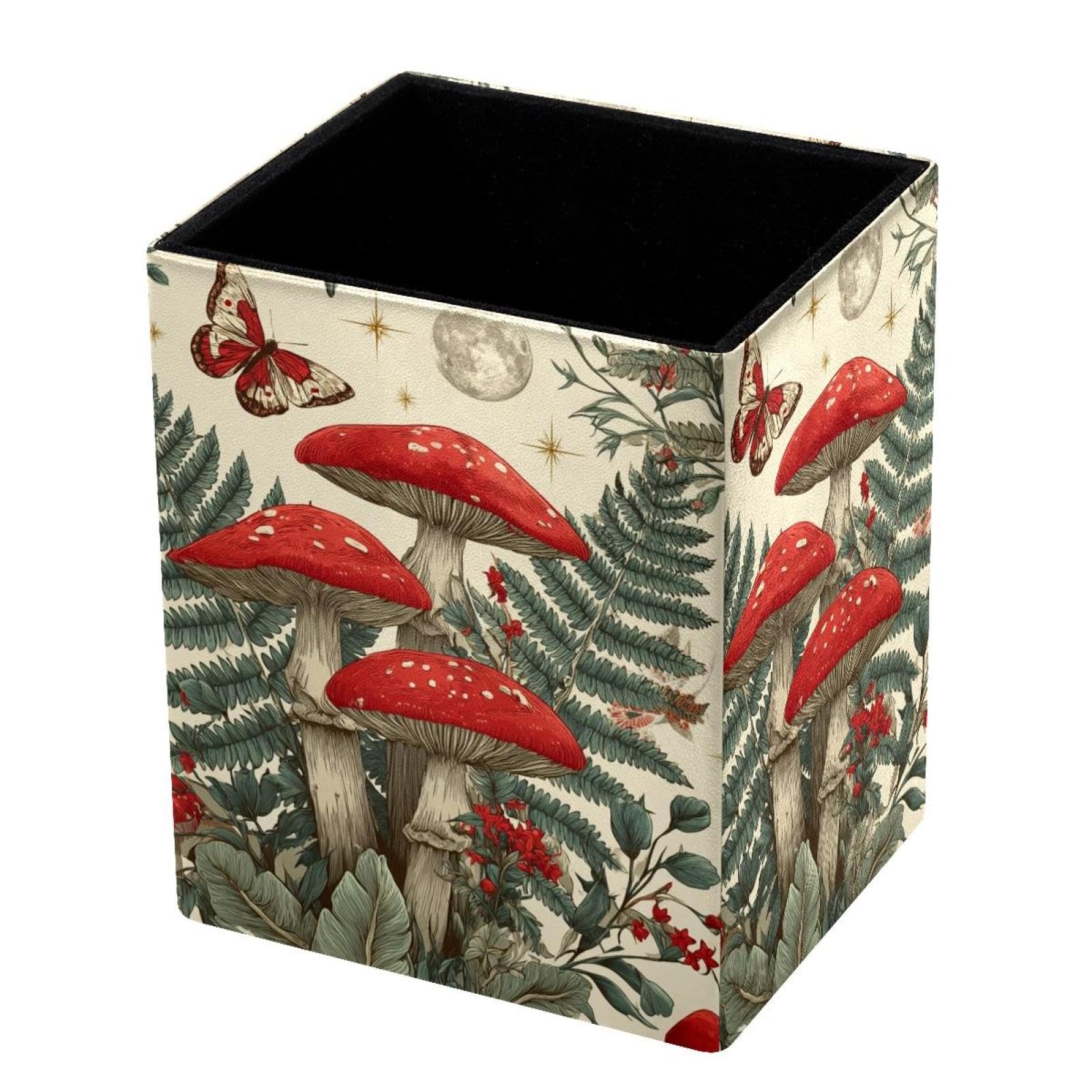 VAPOKF Pencil Holders for Desk, Mushroom Printed Pen Holders Pen Pot Makeup Brushes Storage Desktop Stationery Supplies Organiser for Home Office