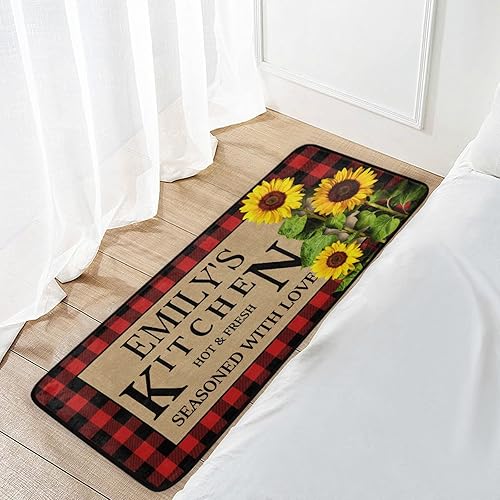 Miniatura 7 de Alfombras de cocina personalizadas a cuadros negros y rojos, antideslizantes, con diseño de girasol, acolchadas, alfombras y alfombras de cocina