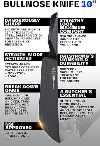 Miniatura 5 de DALSTRONG Bull-Nose - Cuchillo de carnicero y rotura  10 pulgadas  Serie Shadow Black  Recubrimiento de nitruro de titanio negro  Alto carbono