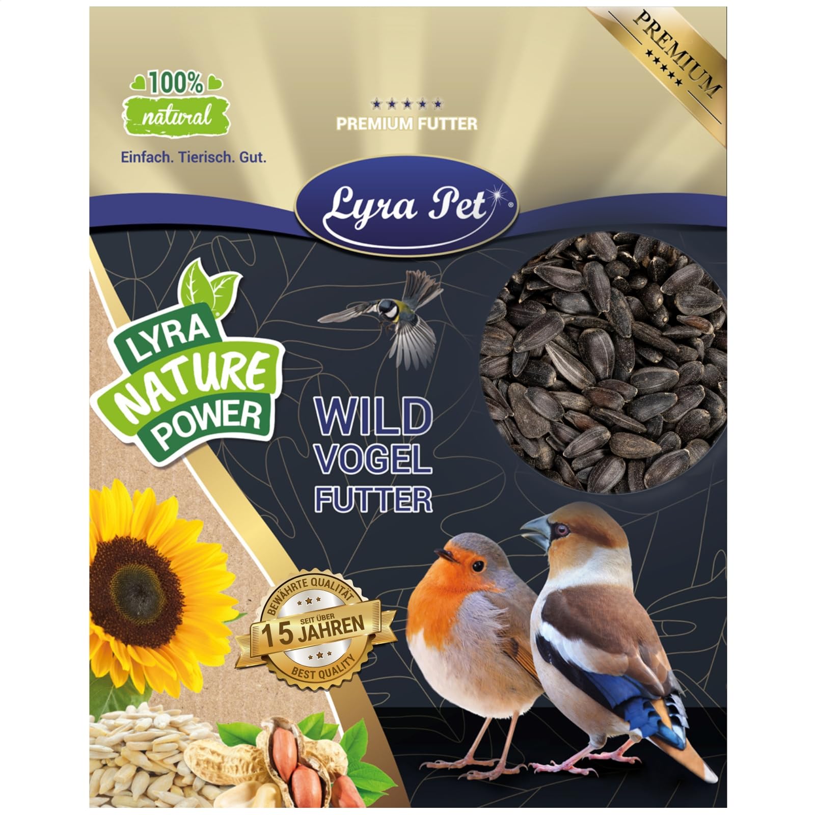 Lyra Pet® | 25 kg Sonnenblumenkerne Schwarz | Wildvogelfutter Ganzjährig | Ideal für Kleine Vögel | Vogelfutter für Gartenvögel | Mit Höchstem Ölgehalt | Spendet Energie im Sommer und Winter