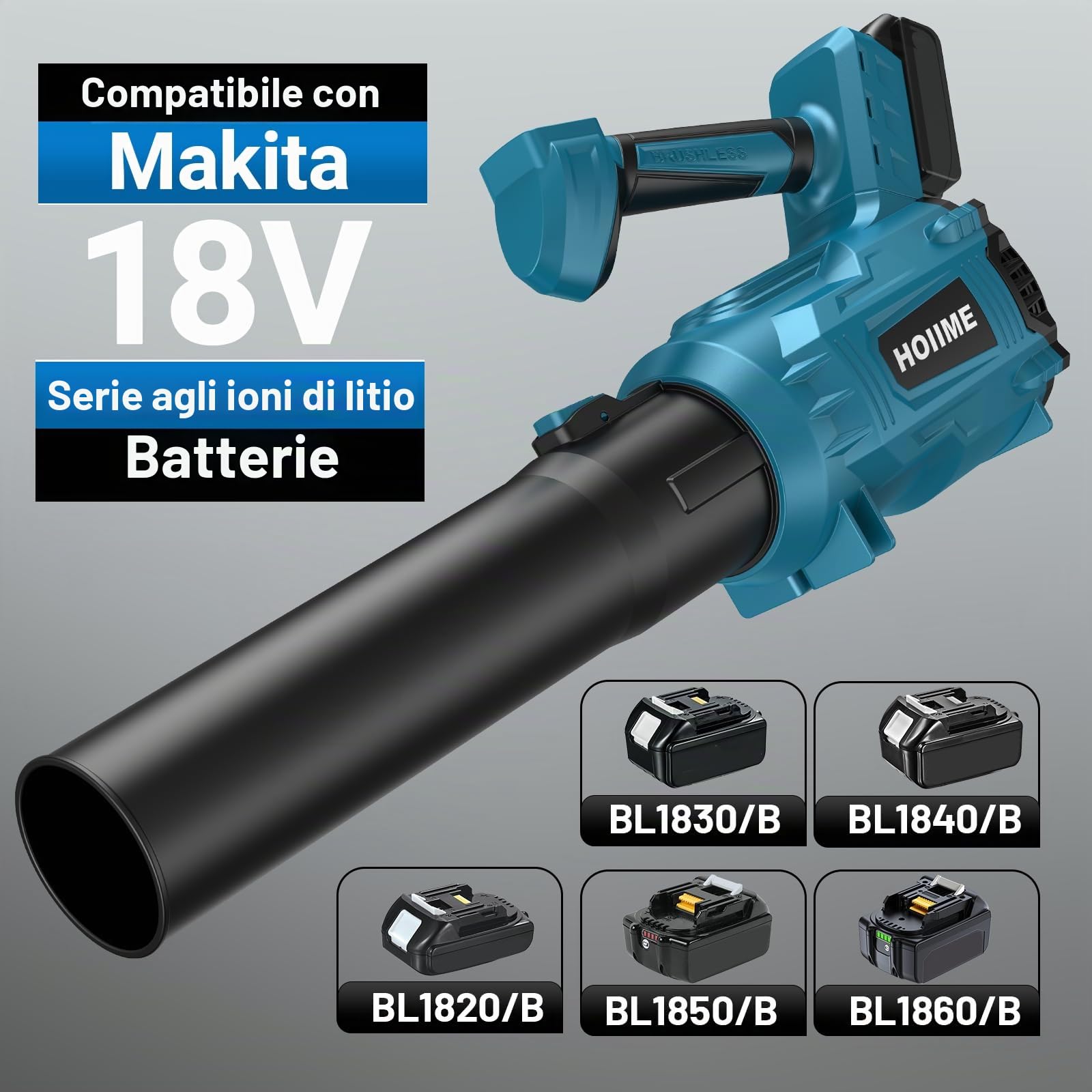 Soffiatore per foglie senza fili per batteria Maki-ta da 18 V, controllo a 6 velocità e modalità turbo, soffiatore senza fili per la cura del prato (550 km/h, senza batterie e caricabatterie)