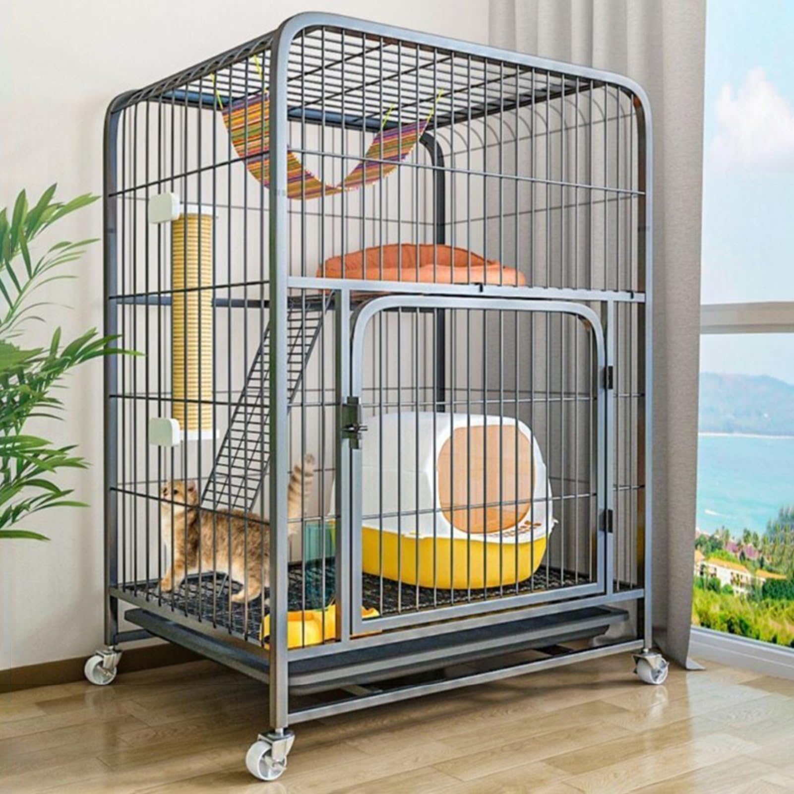 Enclos extérieur pour chat avec roues amovibles et plateformes d'escalade