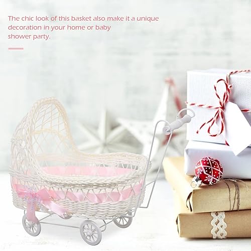 Miniatura 5 de Alipis Cesta de mimbre de mimbre de imitación para cochecito de bebé, con forma de carrito, cesta multiusos de caramelo para baby shower, fiesta,
