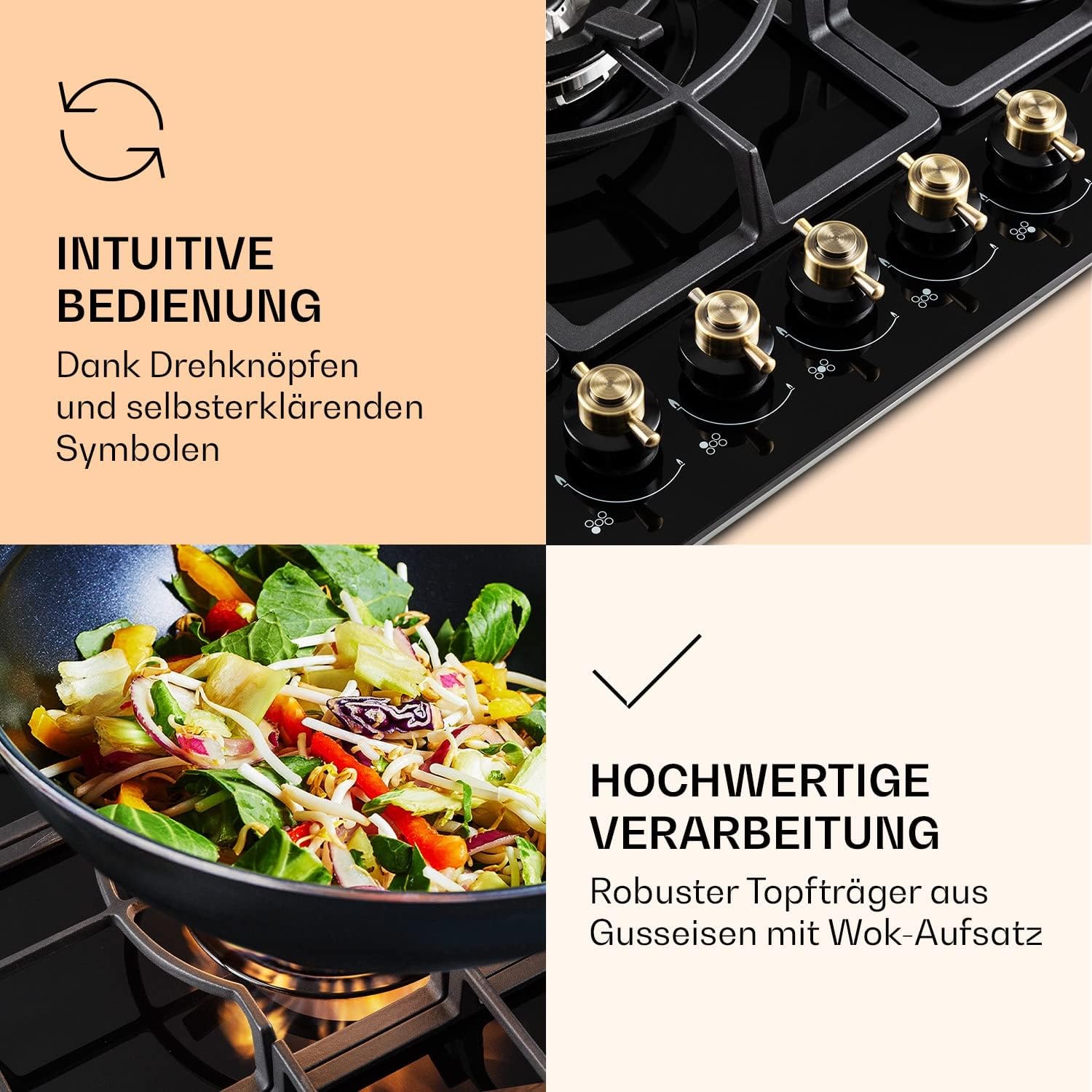 KLARSTEIN Victoria - Piano Cottura a Gas, 4 fuochi, 60 cm, da Incasso, Bruciatori Sabaf, Gas Metano/Propano, Valvole di Sicurezza, Spegnimento Automatico, Supporto Pentole in Ghisa, Avorio KLARSTEIN Victoria - Piano Cottura a Gas, 4 fuochi, 60 cm, da Incasso, Bruciatori Sabaf, Gas Metano/Propano, Valvole di Sicurezza, Spegnimento Automatico, Supporto Pentole in Ghisa, Avorio