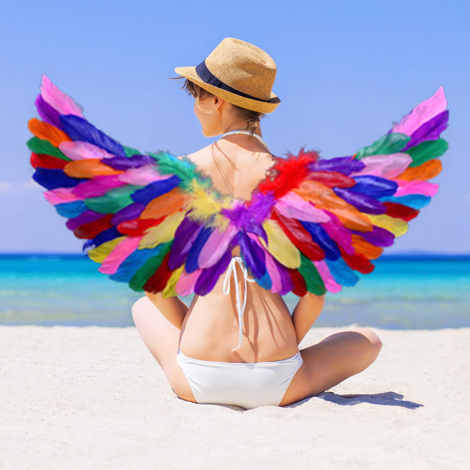 Générique Ailes d'ange Accessoires de fête Ailes de Plumes d'ange avec Sangles élastiques Couleur vive Costume léger Ailes de Cosplay Accessoires de Photographie Bleu Clair