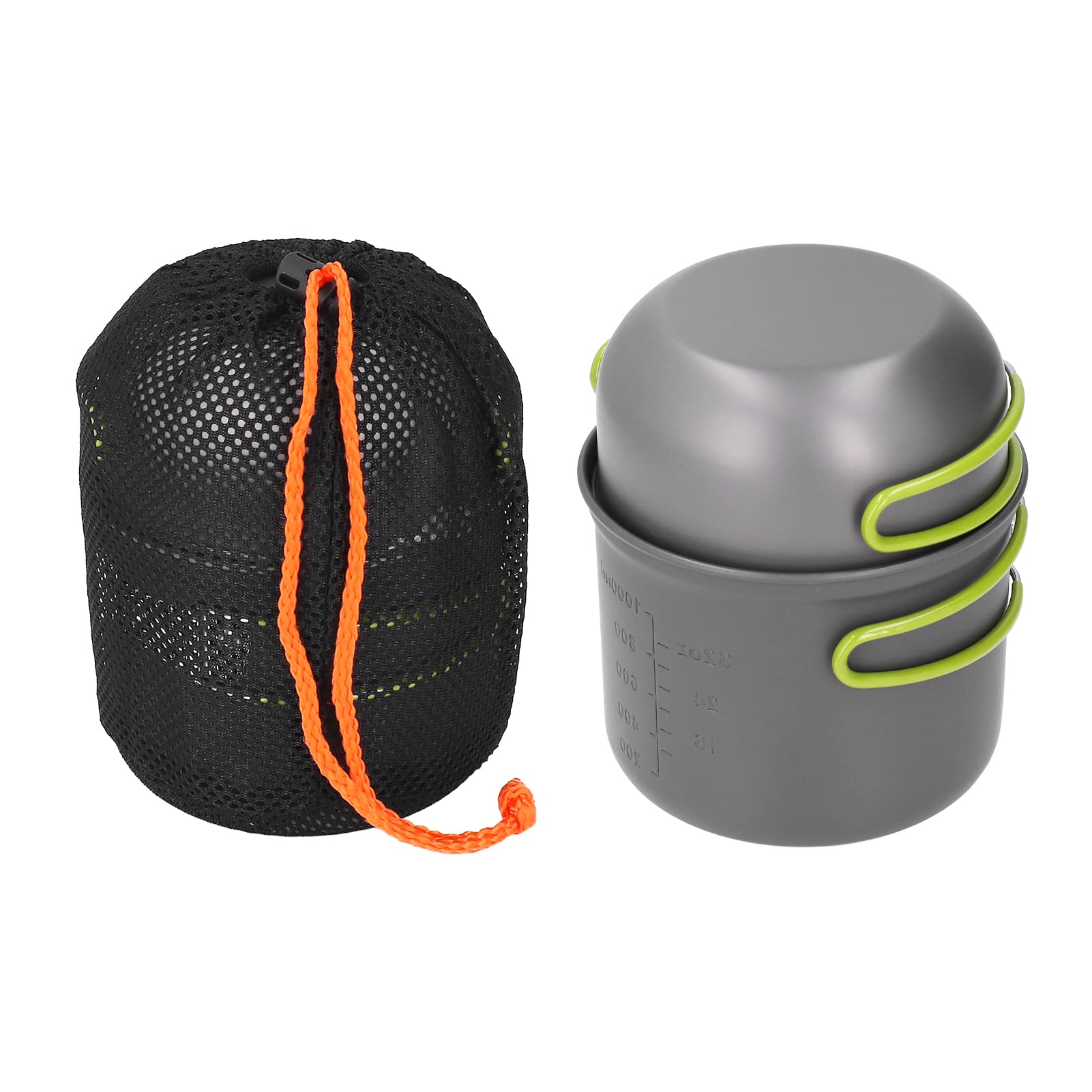 KANASI Kit da campeggio, set di pentole in lega di alluminio da 4 pezzi con manico pieghevole e design antiscottatura per escursioni e avventure all'aria aperta.