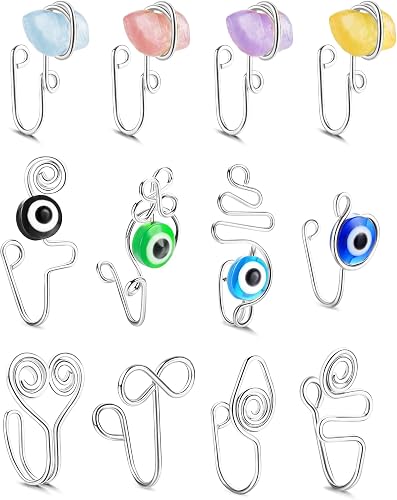 ZZHDCC 12pcs Multi-Style Adjustable Fake Nose Rings for Women Fake Nose Cuffs fo