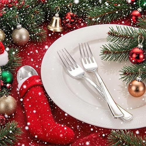 Vista 39 de Liacere 30 cubiertos de plástico dorado con servilletas preenrolladas, cubiertos de plástico dorado de alta calidad con mango rojo, incluye 10