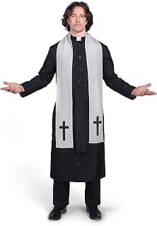 Spooktacular Creations Adult Men’s Black Priest Father Robe Stole, Priest Costume for Halloween Dress Up Party Cosplay