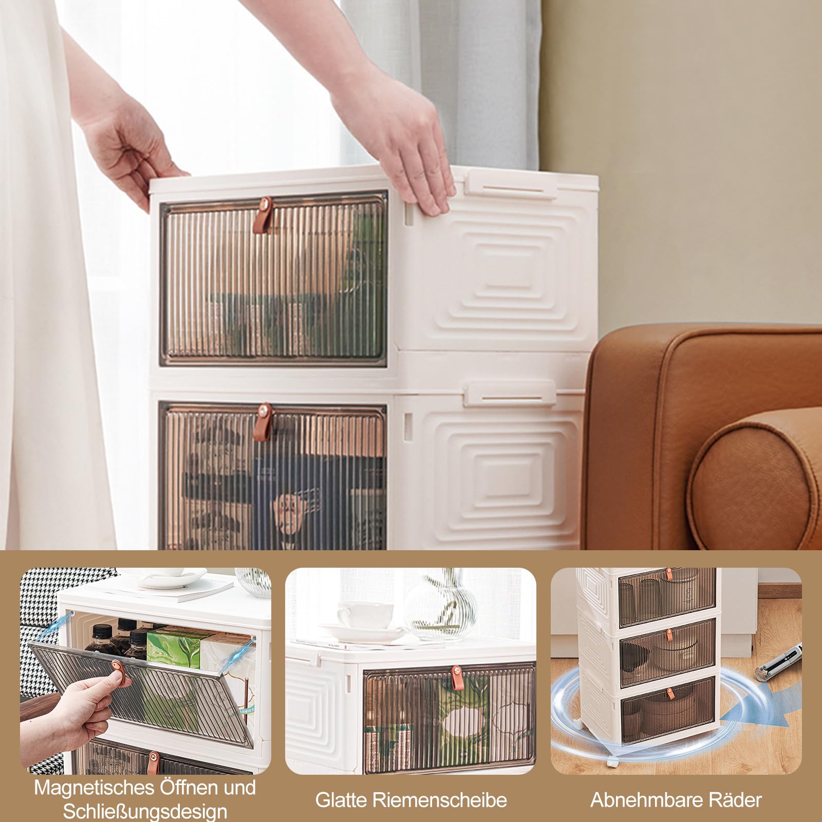 Ergocar Faltbare Aufbewahrungsbox, Kunststoff Aufbewahrungsbox mit Deckel, Stapelbare Aufbewahrungsbox Transparente mit Rollen, für Büro, Küche & Wohnzimmer