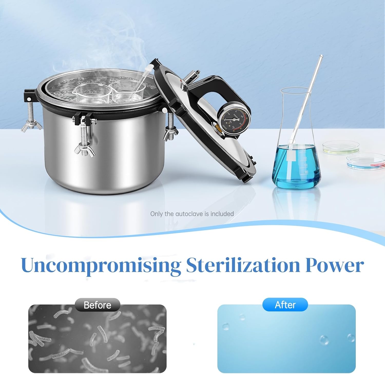 Portable 8L Stainless Steel Lab Autoclave Steam Autoclave Sterilizers for Lab Equipment, Culture Medium, Glassware 110v