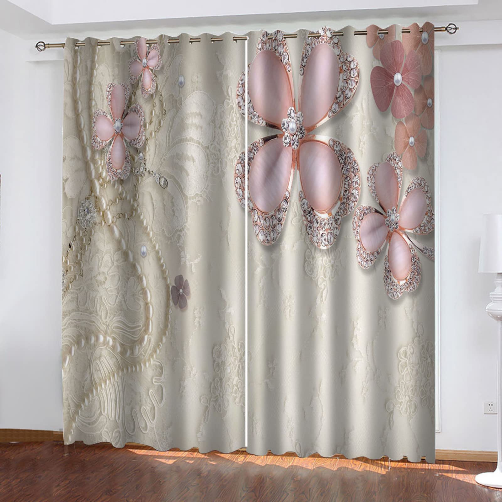 Vorhang Blickdicht Verdunklungsvorhänge Gardienen 2-SetBlume 150x166cm