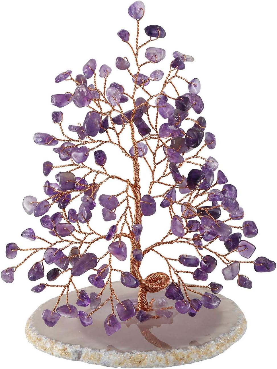 Top Plaza Amethyst Chakra Healing Crystals Copper Money Tree Wrapped On Natural Agate Slices Geode Base Luck Reiki Feng Shui Figurine Statue