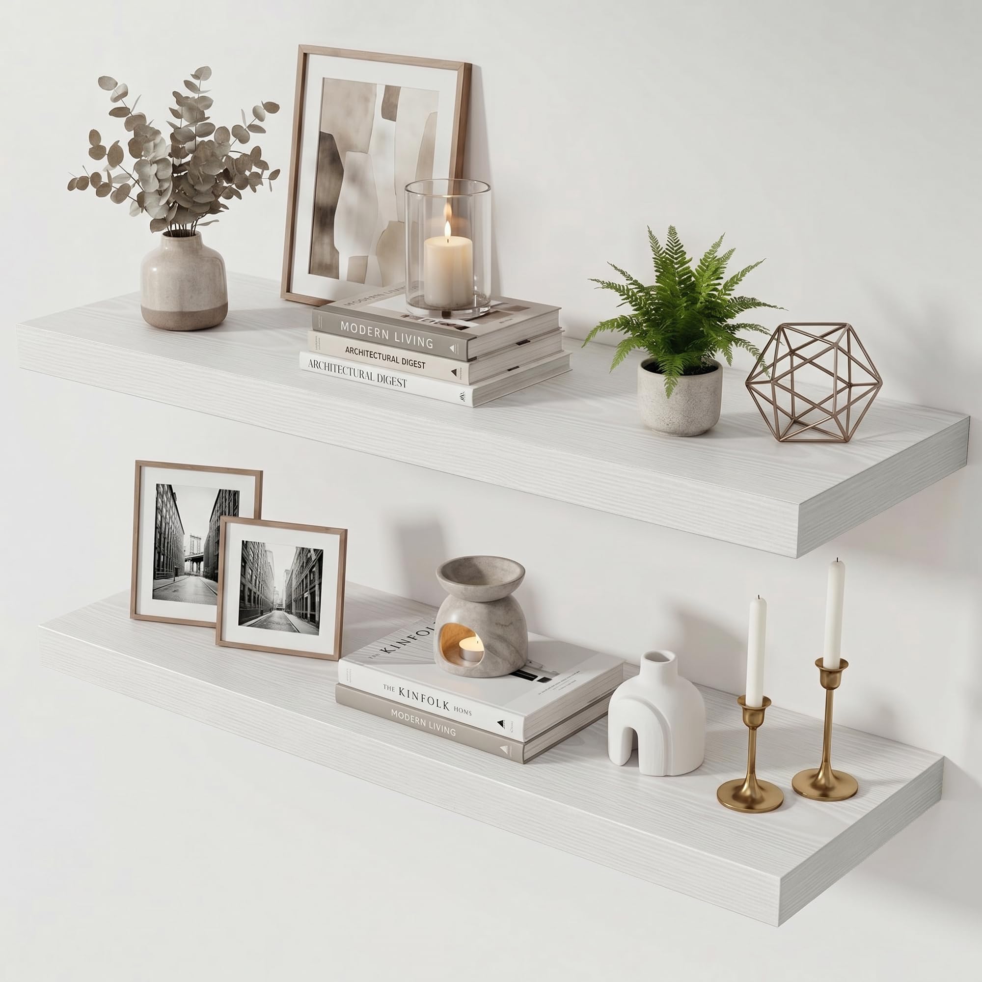 36 Inch Floating Shelves for Wall Set of 2,12 inch Deep White Wall Shelves — image 1