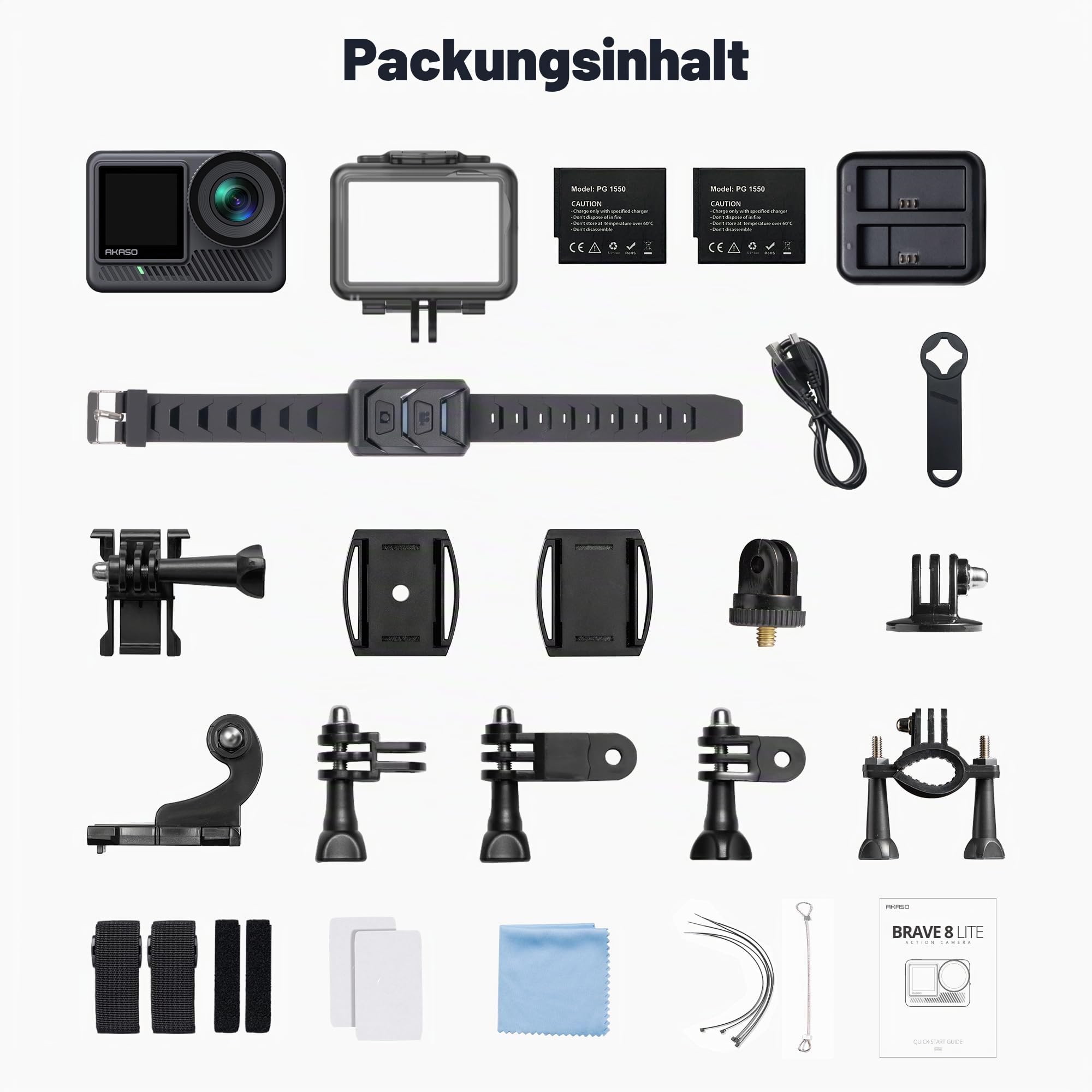 AKASO Action Cam 4K60FPS-Unterwasserkamera 20MP 60M Wasserdicht SuperSmooth Stabilisierung EIS 4.0,WLAN Actioncam mit 150° Weitwinkel,4xZoom,8X Slo-mo,2x1550mAh Akkus-Brave 8 Lite