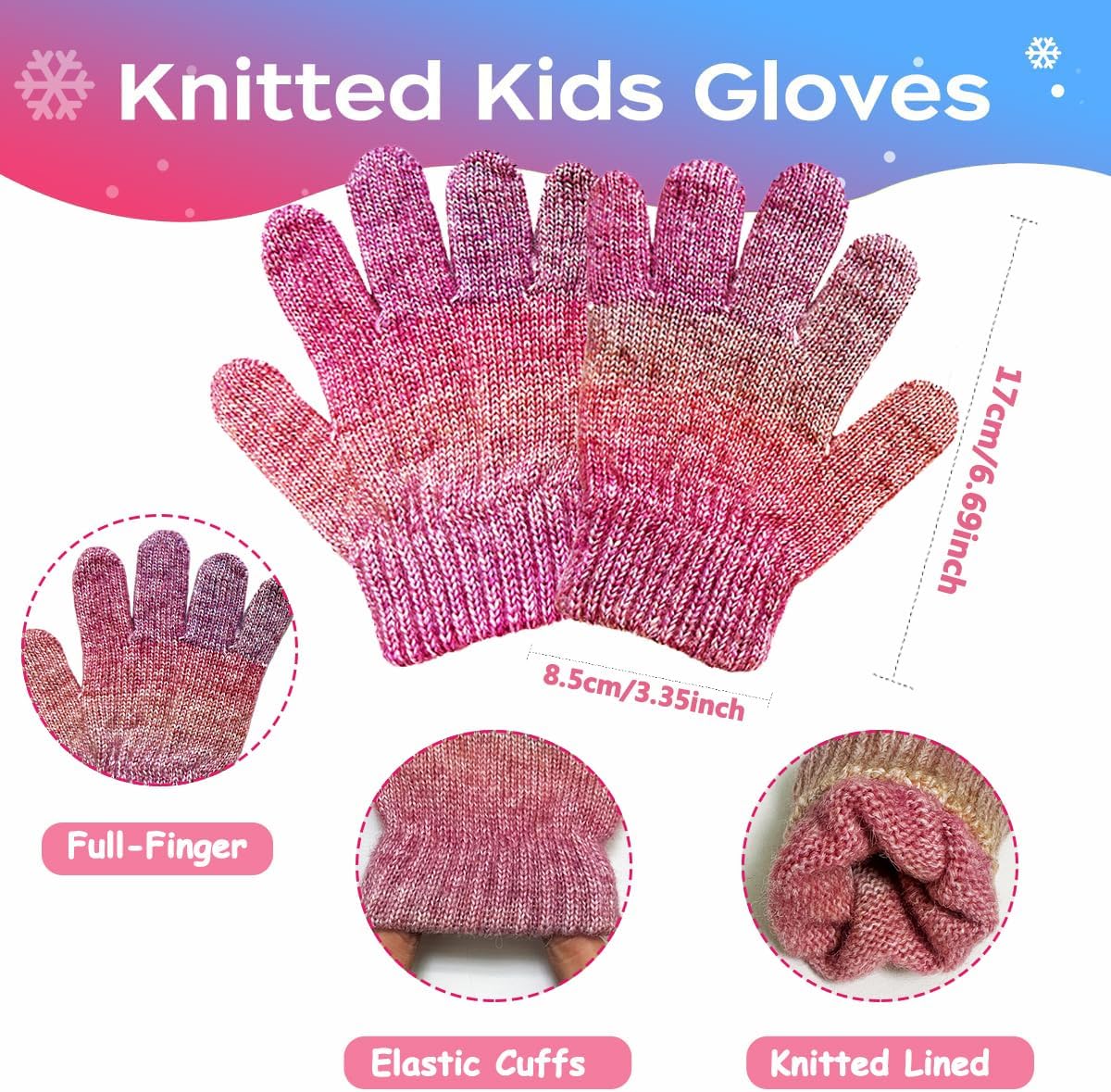 Toddler Kids Winter Hat Gloves Scarf Set for 3-8 Years, Warm Knit Boys Girls Hats Fleece Pompoms Beanies Neck Warmer - Image 3