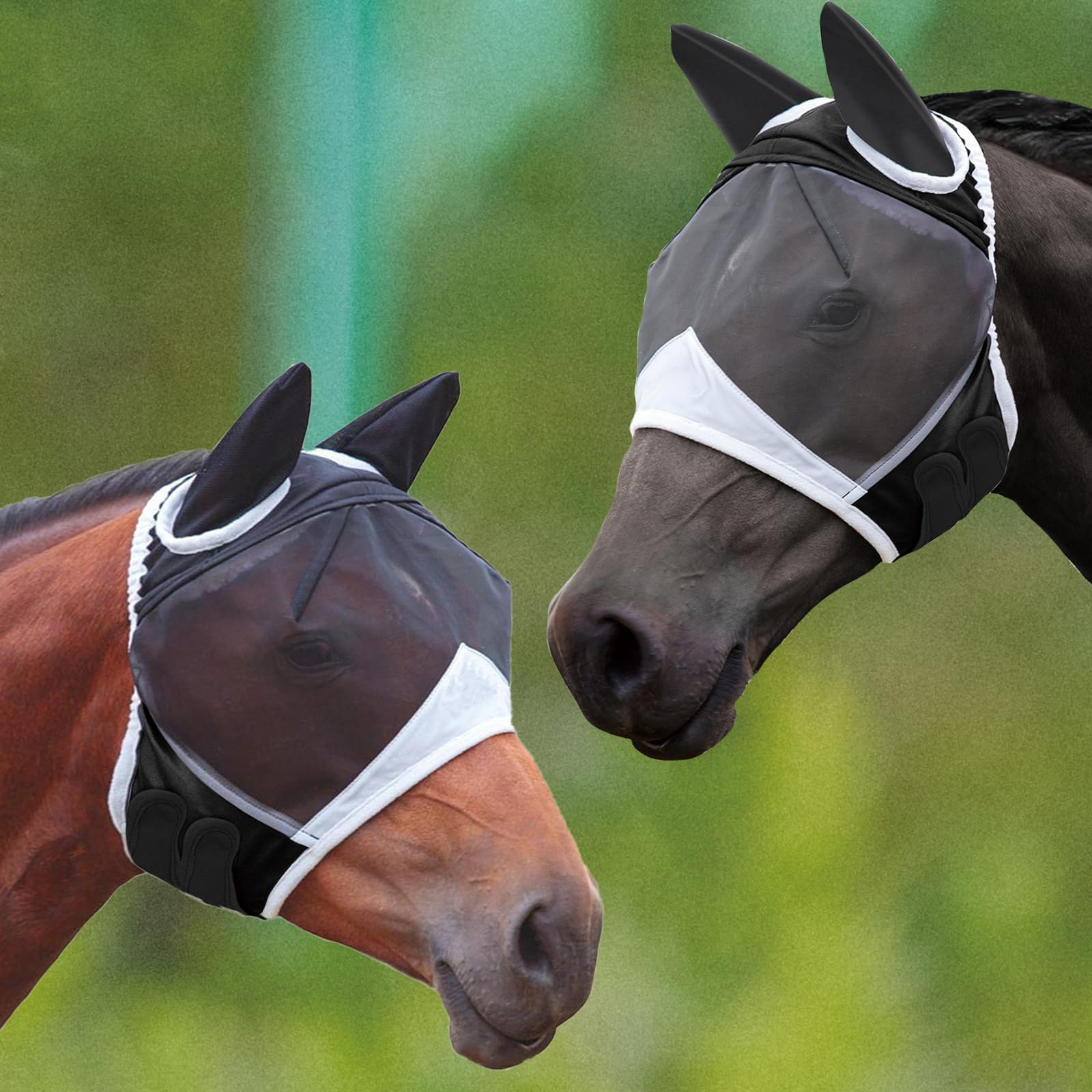 Máscara Anti Moscas para Caballo，Elasticidad Máscara Anti-Moscas Protección con Orejas，Excelente Comodidad con Protección UV，Adecuado para Caballos Afectados por Mosquitos