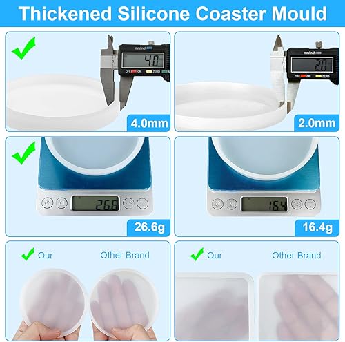 Vista 2 de 4 moldes de resina de posavasos gruesos, moldes de silicona para resina epoxi, moldes de posavasos para fundición de resina, moldes de resina epoxi